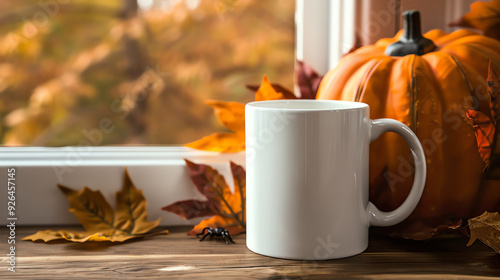 Blank mug mock up for Halloween designs, blending practical utility with elegant simplicity. Generative ai.