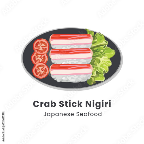 Hand drawn vector illustration of Crab Stick Nigiri