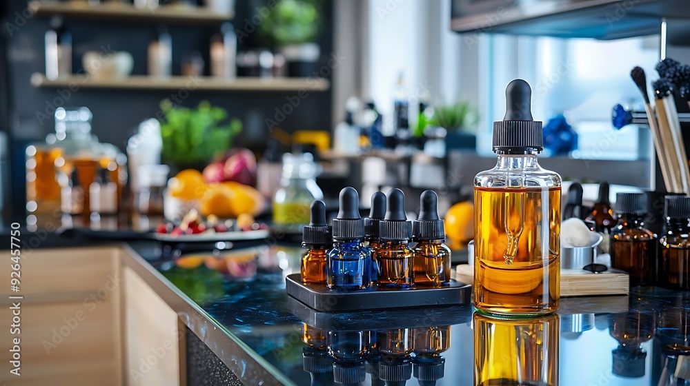 A studio-lit photo of facial serum on a crystal-clear glass countertop, emphasizing skin health. A studio-lit photo of facial serum on a crystal-clear glass countertop, emphasizing skin health.