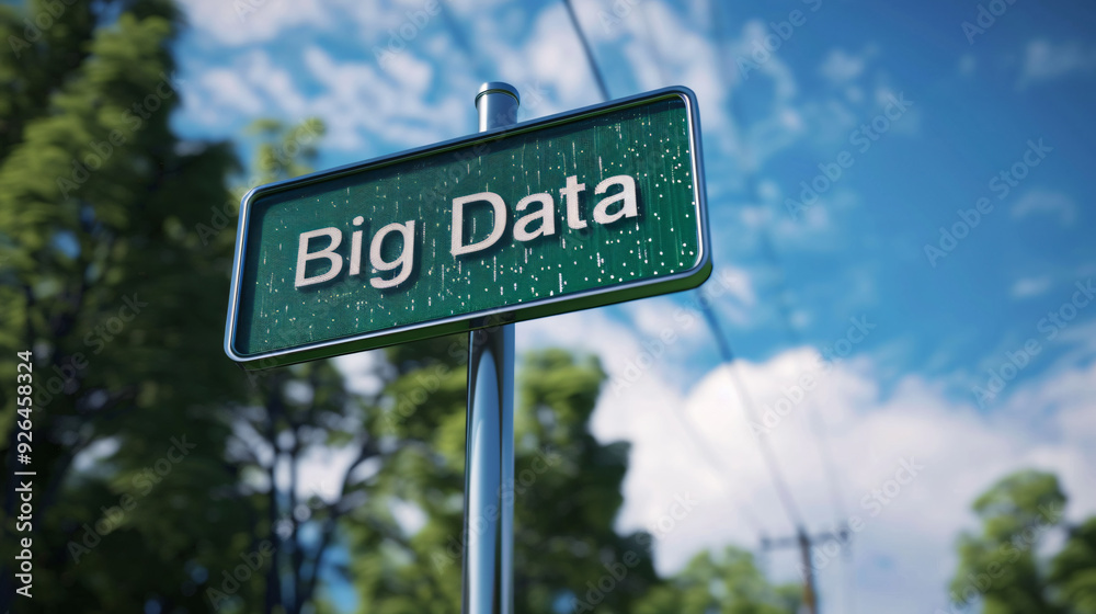 Green road sign indicating big data with a bright blue sky and a blurry background Green road sign indicating big data with a bright blue sky and a blurry background