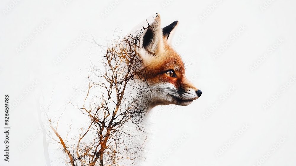 Obraz premium A fox cub getting tangled in a vine, turning a mishap into a playful scene close up, playful mishaps, surreal, Double exposure, Woodland