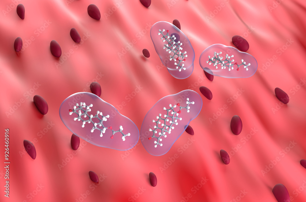 Ταπετσαρία Anabolic-steroid in muscle tissue - isometric view 3d illustration