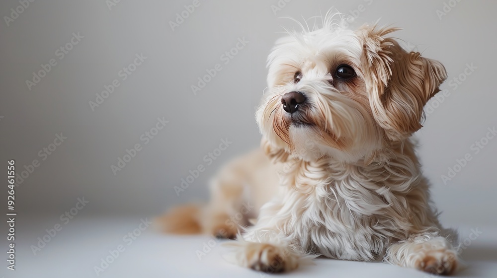 A close-up of the head of a white puppy against a clean background A close-up of the head of a white puppy against a clean background