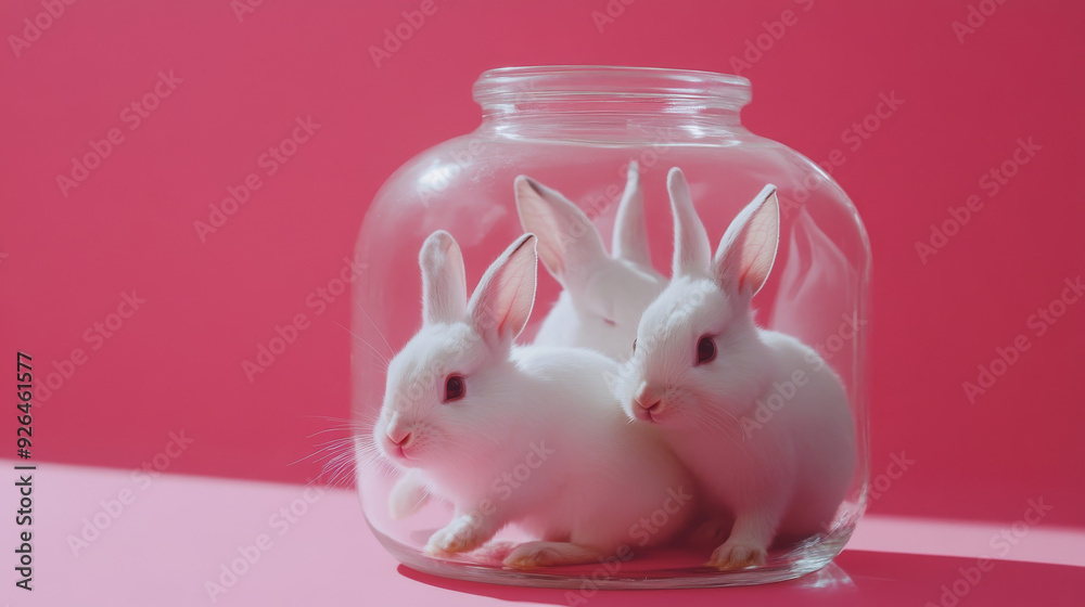 White rabbits playing inside a transparent jar on a pink surface. --ar 16:9 --v 6.1 Job ID: 4794ac96-1a58-4700-887e-488fbe5be8d8 White rabbits playing inside a transparent jar on a pink surface. --ar 16:9 --v 6.1 Job ID: 4794ac96-1a58-4700-887e-488fbe5be8d8