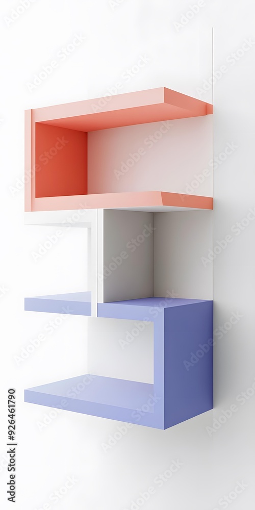 Modern Abstract Geometric Wall Shelf Design in Pink, White, and Blue Modern Abstract Geometric Wall Shelf Design in Pink, White, and Blue