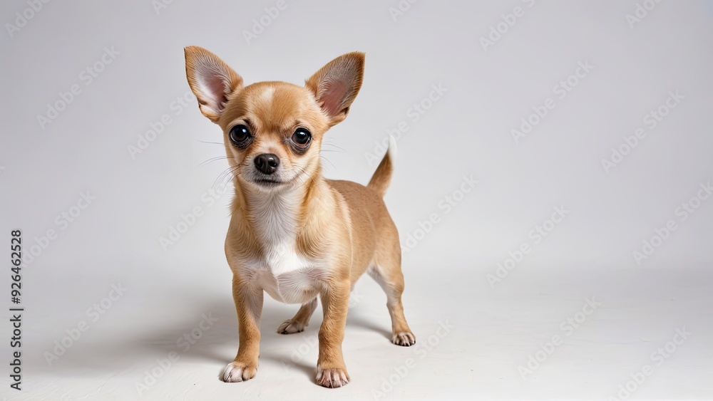 Fawn smooth coat chihuahua dog on grey background Fawn smooth coat chihuahua dog on grey background