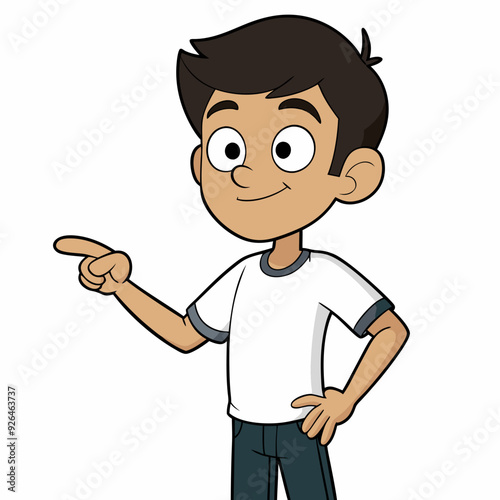 Animated cartoon boy  pointing with his hand vector