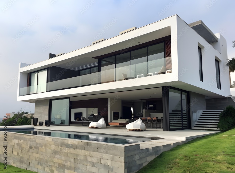 Modern White House with Swimming Pool and Patio Modern White House with Swimming Pool and Patio