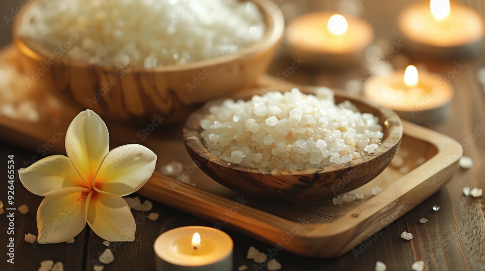 A serene spa composition with a wooden tray A serene spa composition with a wooden tray