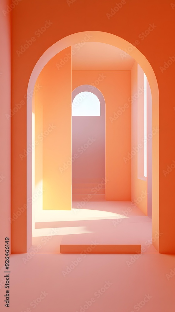Minimalist 3D Rendering of an Archway with Orange Walls Minimalist 3D Rendering of an Archway with Orange Walls