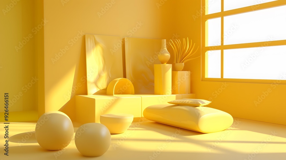 Yellow Minimalist Interior Design With Geometric Shapes Yellow Minimalist Interior Design With Geometric Shapes