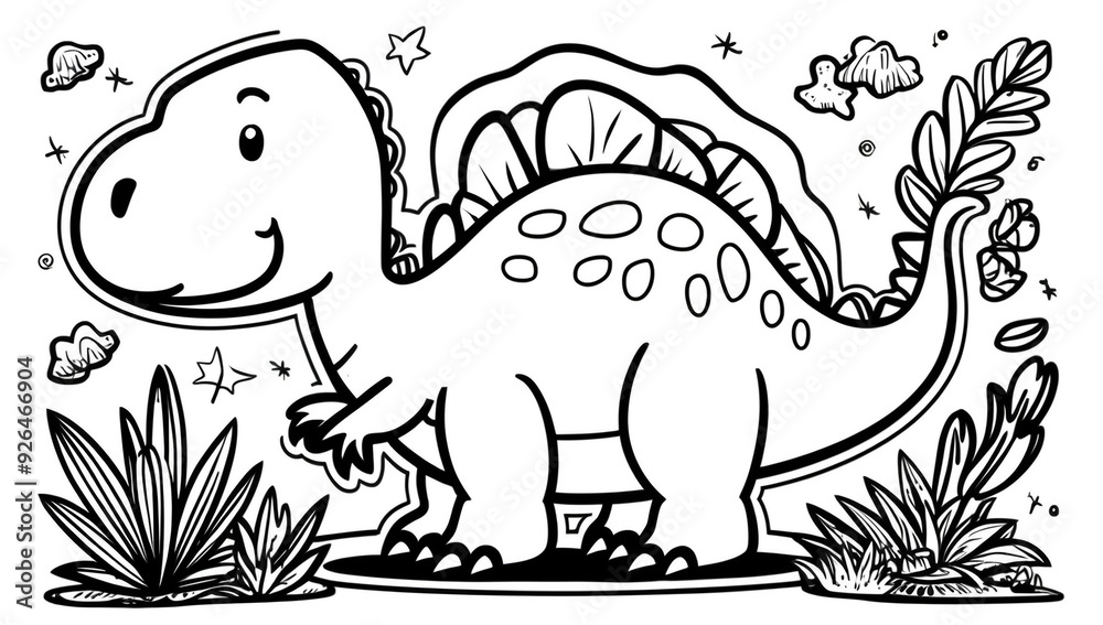 Fototapeta premium Coloring page, cute dinosaur