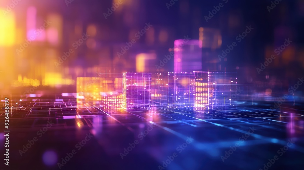 A vibrant abstract digital background featuring glowing cubes and lines, perfect for technology and innovation themes. A vibrant abstract digital background featuring glowing cubes and lines, perfect for technology and innovation themes.