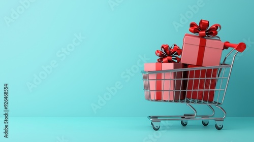 Festive Holiday Digital Shopping Cart Overflowing with Black Friday Deals, Copy Space for Text