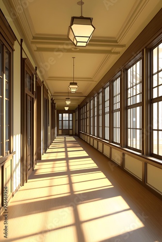 Long Hallway with Light Shining Through Windows