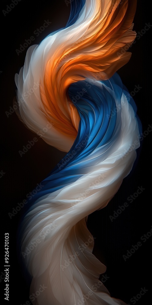 Fototapeta premium Abstract swirl of feathers in blue and orange