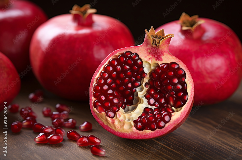 Pomegranate cut in half with seeds Pomegranate cut in half with seeds