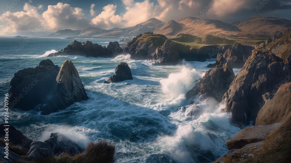 Fototapeta premium dramatic seascape with waves crashing