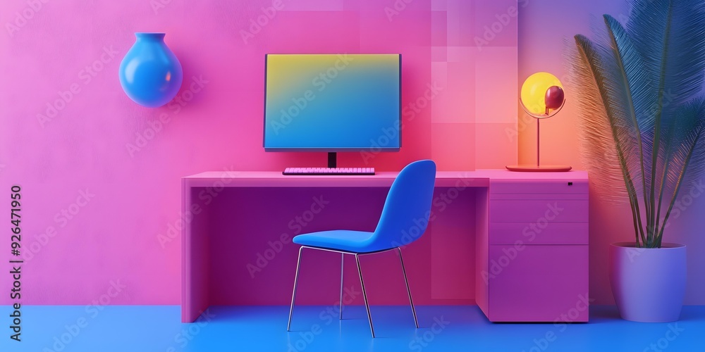 Minimalist Home Office Desk With Pink And Blue Color Scheme Minimalist Home Office Desk With Pink And Blue Color Scheme