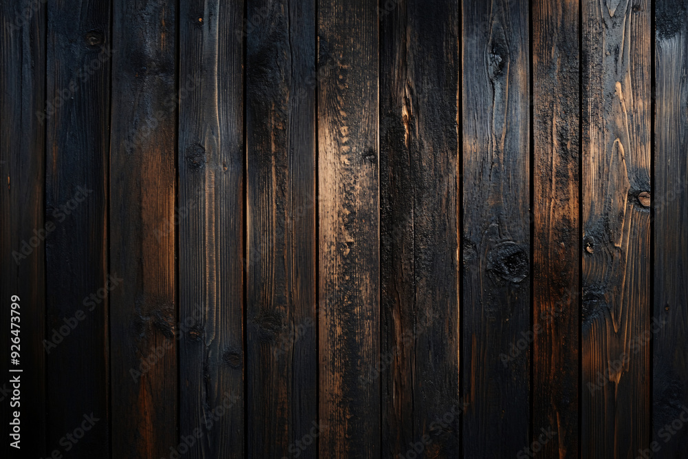 A black wooden background with a few brown spots A black wooden background with a few brown spots