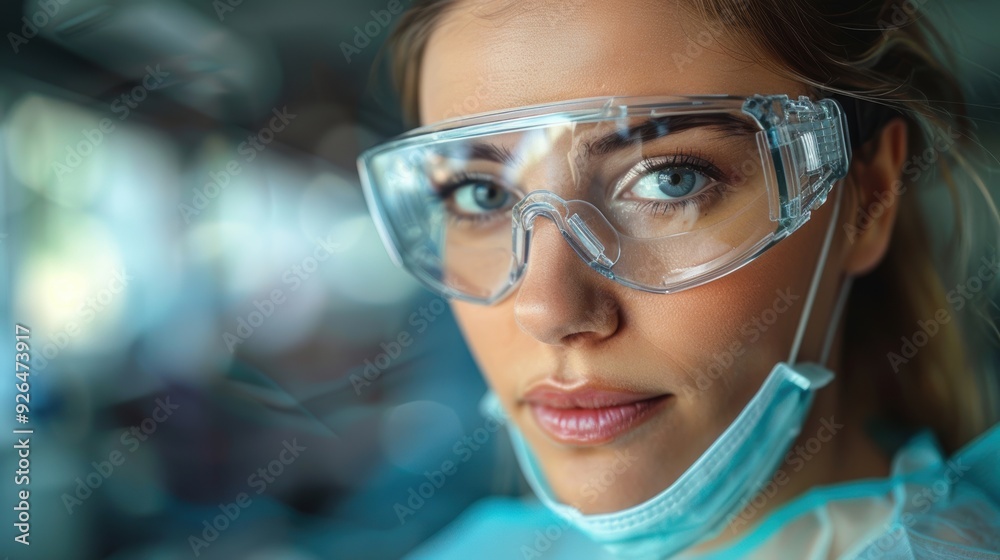 Nurse in protective gear during clinical procedure in a healthcare facility Nurse in protective gear during clinical procedure in a healthcare facility