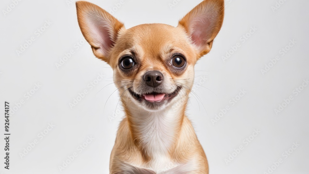 Portrait of Fawn smooth coat chihuahua dog on grey background Portrait of Fawn smooth coat chihuahua dog on grey background