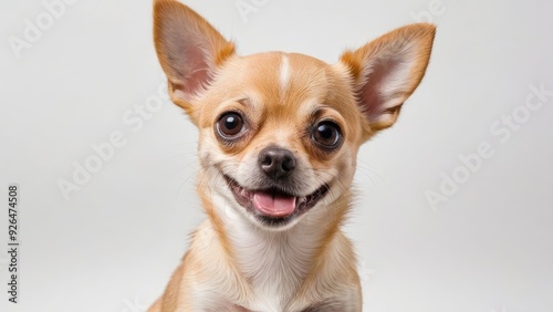 Portrait of Fawn smooth coat chihuahua dog on grey background