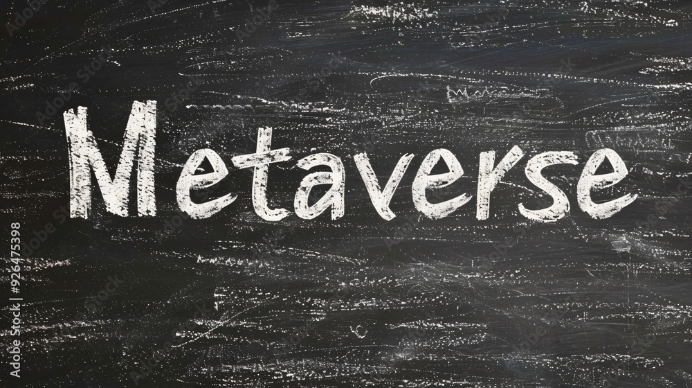 Fototapeta premium Metaverse word written on a blackboard with white chalk on the dark background, representing the concept of virtual reality
