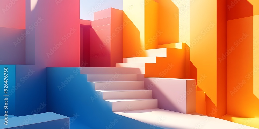 Abstract Geometric Shapes with Staircase and Sunlight Abstract Geometric Shapes with Staircase and Sunlight