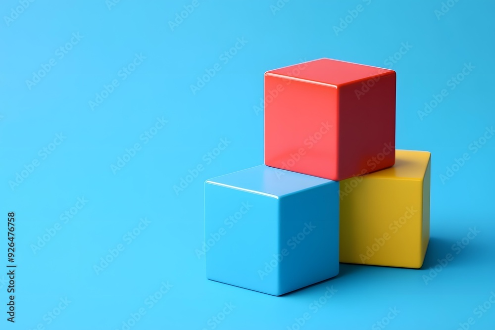 Three Colorful Cubes On Blue Background Three Colorful Cubes On Blue Background
