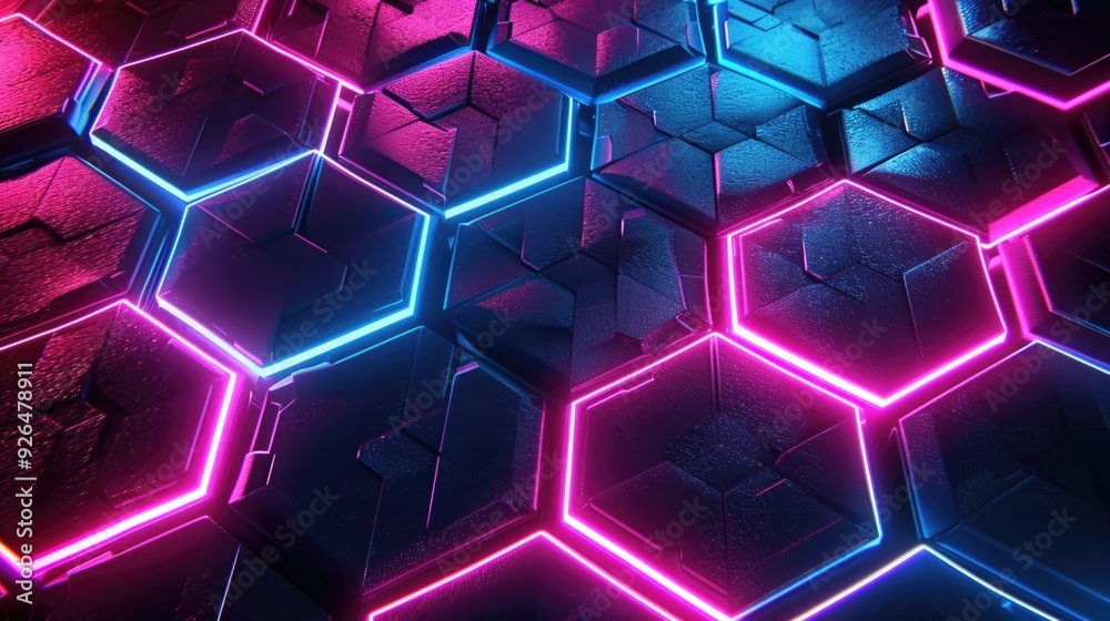 Futuristic neon hexagonal pattern technology background Futuristic neon hexagonal pattern technology background