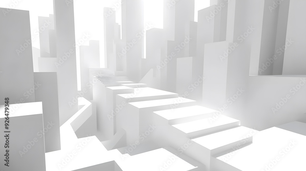 Abstract White Cityscape with Staircase Abstract White Cityscape with Staircase
