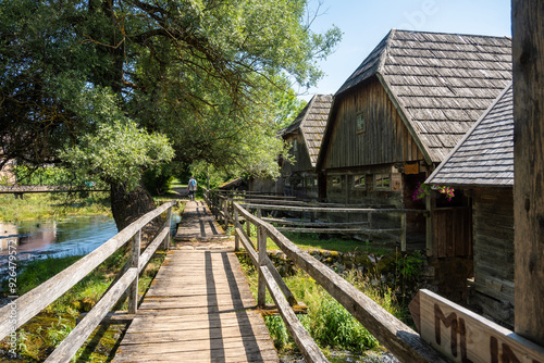 Wonderful Majerovo Vrilo, old mill houses and bridges made from wood and stone in the village of Sinac, Croatia, built around Gacka river source