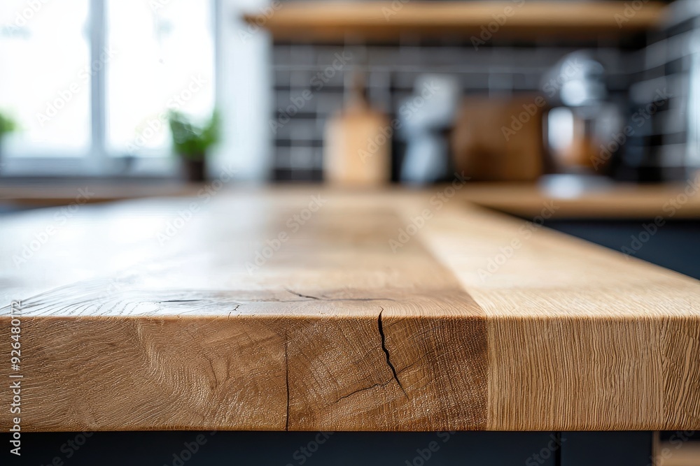 Natural Oak Kitchen Countertop with Beautiful Wood Grain Texture and Visible Cracks for Warm Interiors Natural Oak Kitchen Countertop with Beautiful Wood Grain Texture and Visible Cracks for Warm Interiors