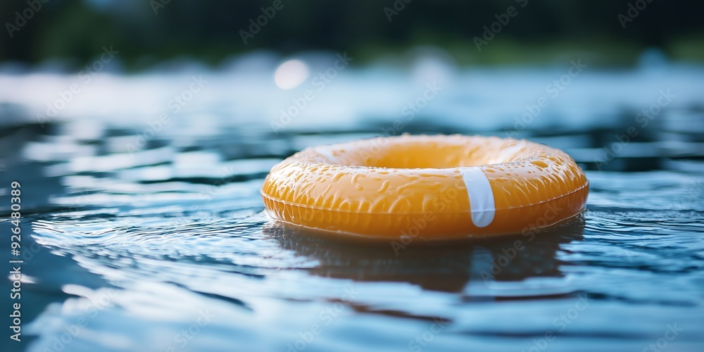 An orange life ring floating on the calm water, emphasizing safety and tranquility, and resonating with relaxation. An orange life ring floating on the calm water, emphasizing safety and tranquility, and resonating with relaxation.