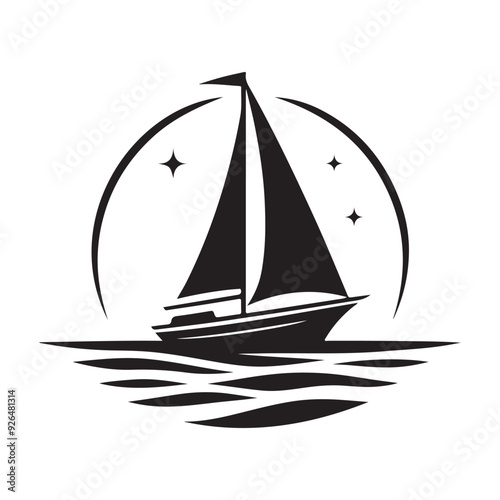 simple and clean sailboat logo design, icon, silhouette