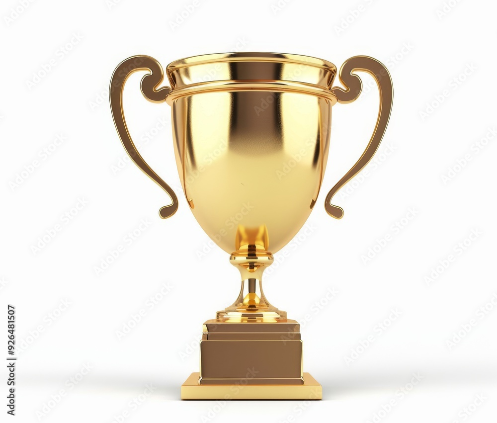 A shiny golden trophy with two handles, simple design, white isolated background. Winner award success. A shiny golden trophy with two handles, simple design, white isolated background. Winner award success.