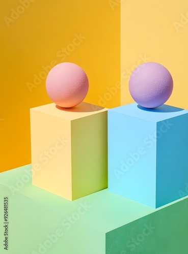 Minimalist Abstract Background with Colorful Cubes and Spheres