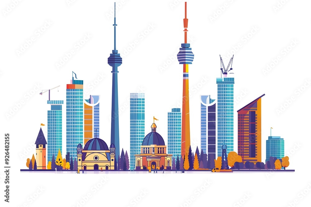 Obraz premium Toronto Skyline Illustration with Buildings, Towers, and People