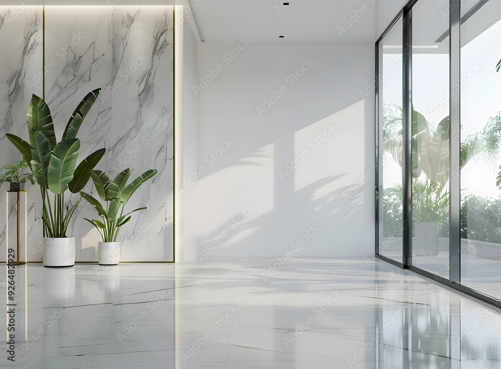 Modern Minimalist Interior Design with Marble Walls and Plants Modern Minimalist Interior Design with Marble Walls and Plants