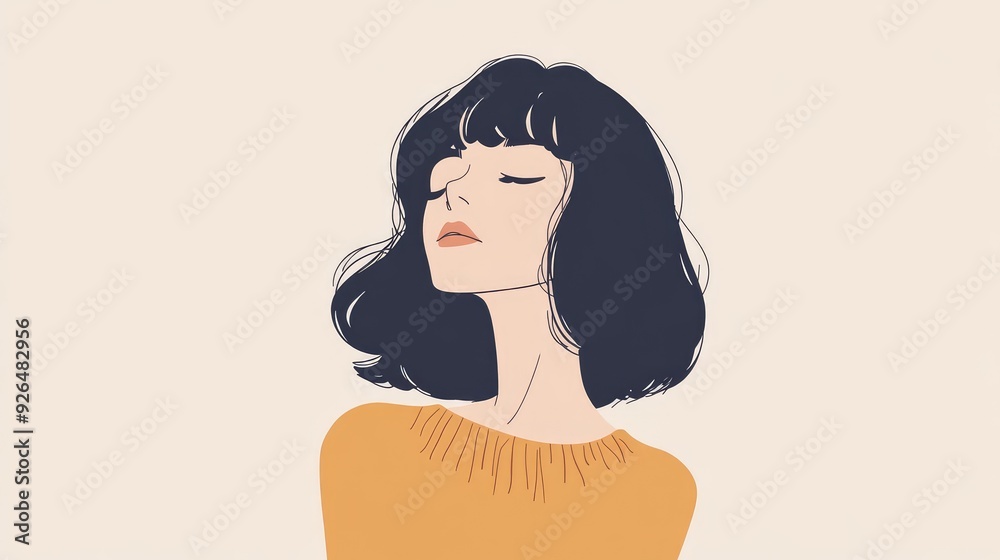 Flat vector illustration of a female character feeling embarrassed, hand drawn doodles, minimalistic, petrol details. Flat vector illustration of a female character feeling embarrassed, hand drawn doodles, minimalistic, petrol details.
