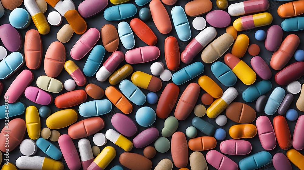 A close-up of a variety of colorful pills and capsules, scattered on a dark surface, showcasing the diverse range of medications used for various ailments and treatments. A close-up of a variety of colorful pills and capsules, scattered on a dark surface, showcasing the diverse range of medications used for various ailments and treatments.