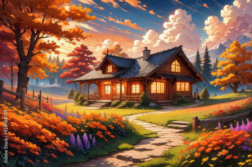 A house in the mountains. Autumn landscape.