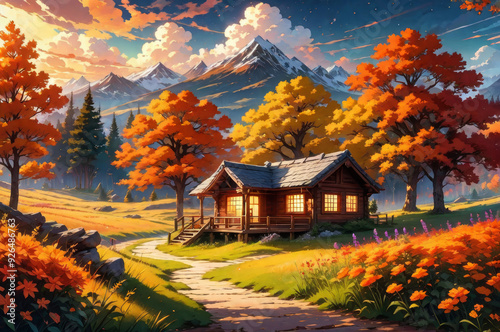 A house in the mountains. Autumn landscape.
