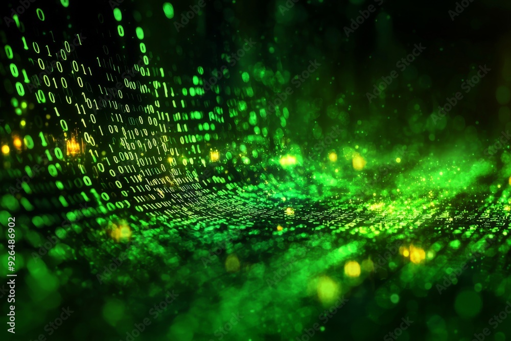 Green Dark Binary Code with Data Streaming Background created with Generative AI Green Dark Binary Code with Data Streaming Background created with Generative AI