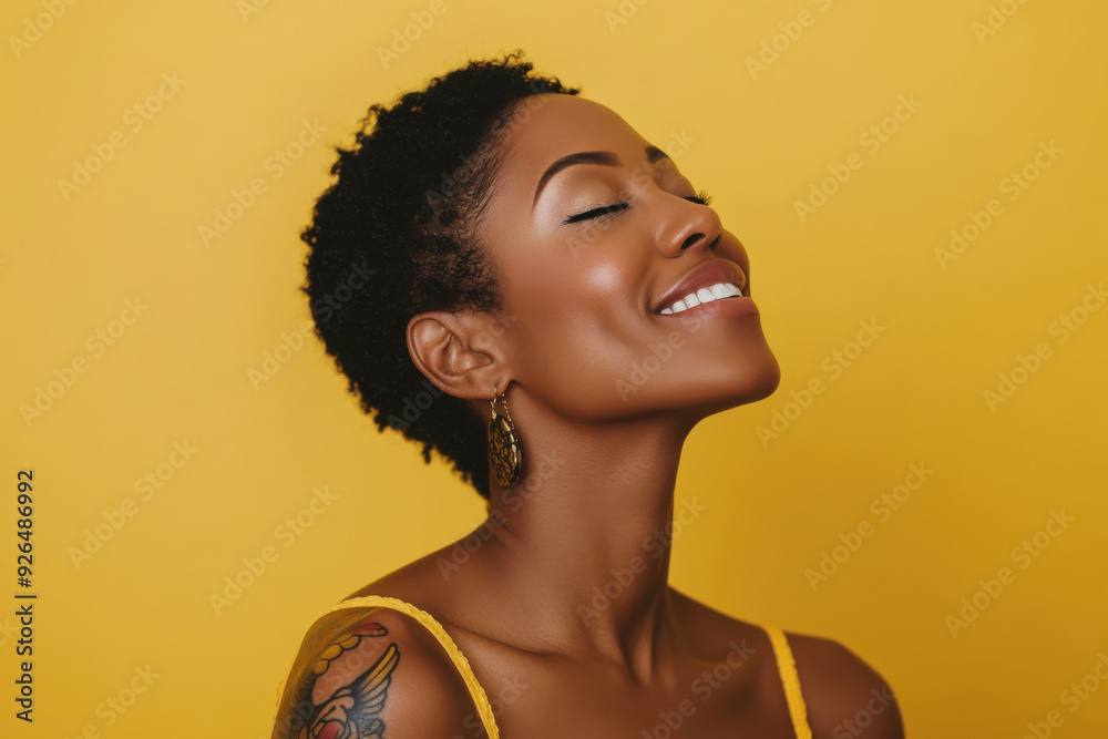 A close up of a tattooed black woman's face with her eyes closed A close up of a tattooed black woman's face with her eyes closed
