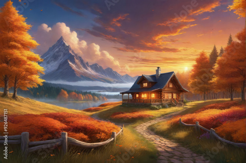 A house in the mountains. Autumn landscape.