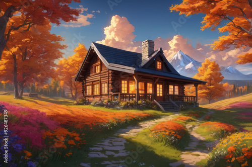 A house in the mountains. Autumn landscape.