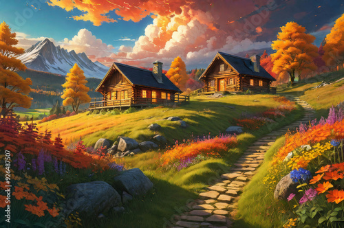 A house in the mountains. Autumn landscape.