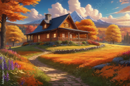A house in the mountains. Autumn landscape.
